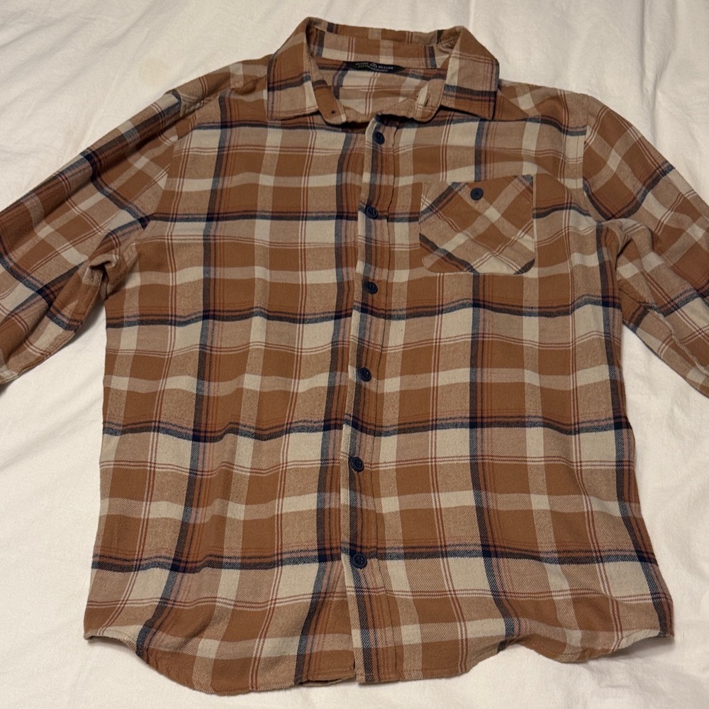 Alpine Design Tan and Cream Plaid Shirt